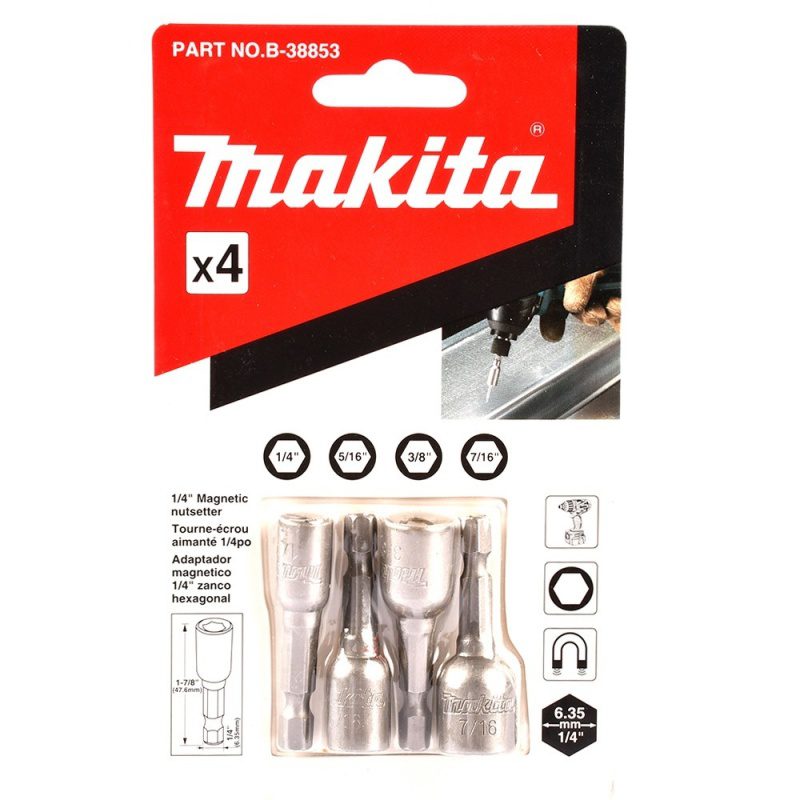 set-de-dados-hexagonal-pulgada-14-hex-4-pzs-makita-b-38853- Set de Dados Hexagonal Pulgada 1/4" Hex 4 Pzs Makita B-38853 - Imagen 1